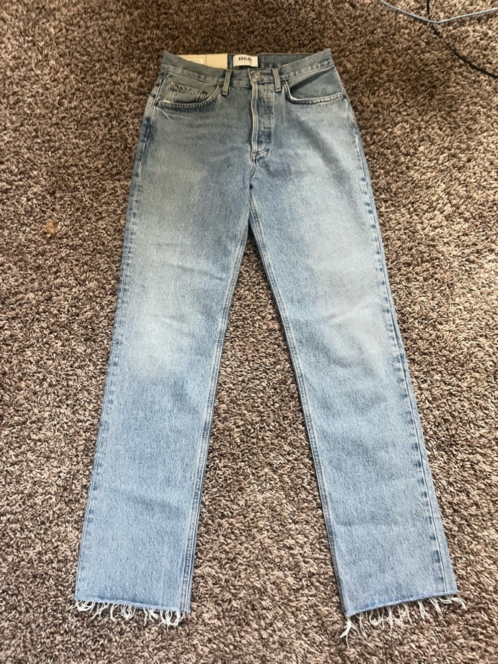 Agolde Light Blue Denim Mid-Rise Straight Jeans